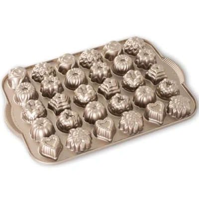 Image of Nordic Ware Bundt Tea Cakes and Candies Pan, Original Cast Aluminium Cake Tin, Non Stick Cakelet Mini Baking Tray Made in the USA, Colour: Toffee
