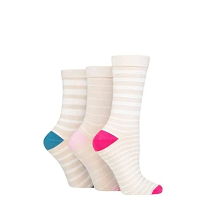 Image of Women&#039;s 3 Pair SOCKSHOP Wildfeet Patterned Bamboo Socks Stripe Oatmeal 4 8 Ladies