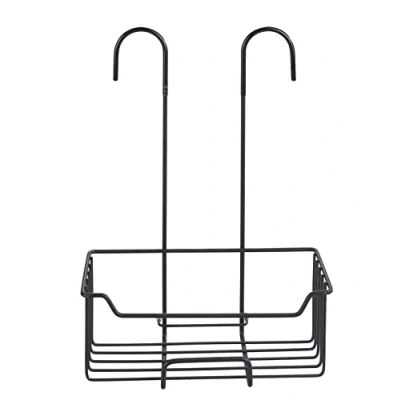 Image of WENKO Milo Thermostatic Shower Caddy Black Matt Stainless Steel R Hanging Shelf 36 x 14 25 cm