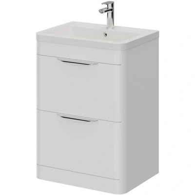 Image of Oslo Gloss White 600mm Floor Standing 2 Drawer Vanity Unit and Ceramic Basin with 1 Tap Hole
