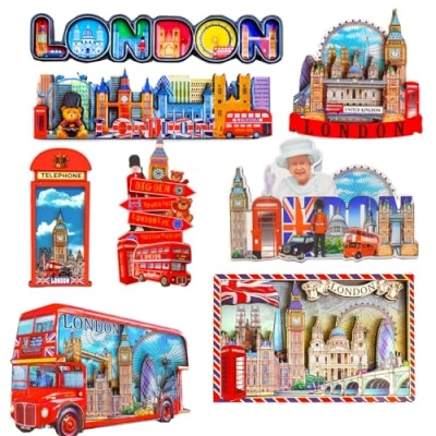 Image of Famous London Icons Mix UK Souvenir Set of 8 Fridge Magnets