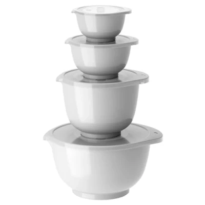 Image of Rosti Margrethe Bowl Set, Mixing 8 Piece with 4 Bowls and Lids, Dough Made of Recyclable Plastic, 0.25 Litres, 0.5 1.5 Litres 3 White