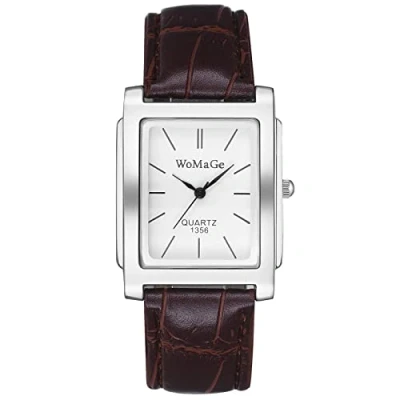 Image of JewelryWe Mens Square Analog Quartz Watch Simple Stylish Leather Wristwatch, brown