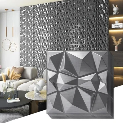 Image of Art3d Decorative 3D Wall Panels in Diamond Design, 12&quot;x12&quot; Silver for Home and Office Decor (33 Pack)