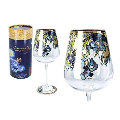 Image of Carmani Lovely Wine Glasses decorated with &#039;Irises&#039; painting by Vincent van Gogh 450 ml