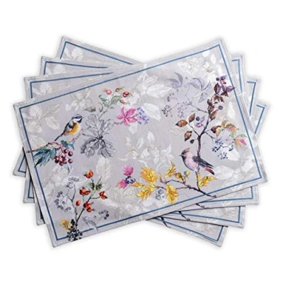 Image of Maison d&#039; Hermine Equinoxe Grey 100% Cotton Set of 4 Placemats for Dining Table Kitchen Wedding Everyday Use Dinner Parties Thanksgiving/Christmas (33cm x 48cm)