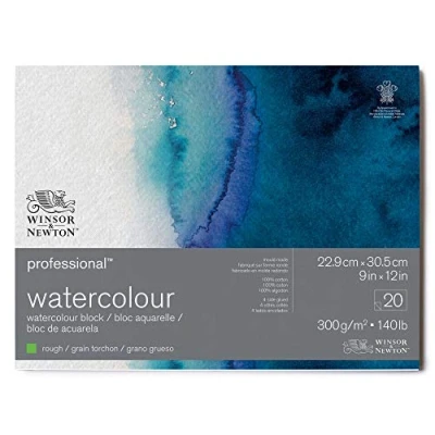 Image of Winsor &amp; Newton Watercolour Paper, 100% Cotton, Bright Natural White, 22,9 x 30,5cm 20 Blatt im Block, 300g/m²