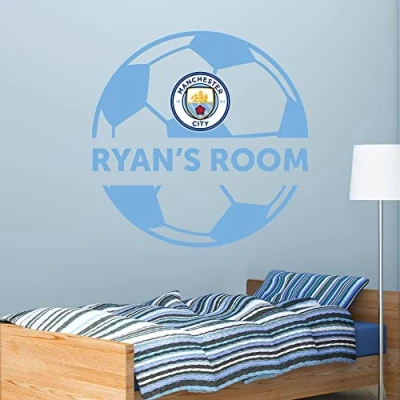 Image of Beautiful Game Manchester City Football Club Official Ball &amp; Personalised Name Sticker Decal Mural (60cm)