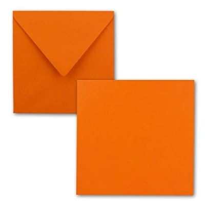 Image of FarbenFroh® by Gustav Neuser® Pack of 25 Simple Square Cards 15 x cm with Envelopes in Orange for Greeting etc.