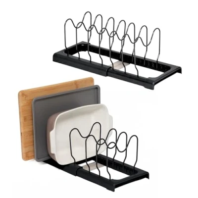 Image of simplywire Expandable Baking Tray and Chopping Board Rack Pack of 2 Pan Lid Storage Kitchen Cupboard Organiser Black