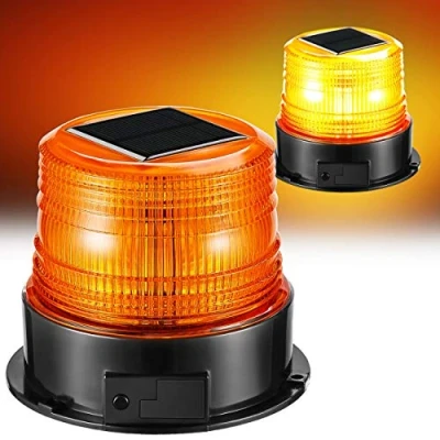 Image of Solar Battery LED Flashing Beacon Light, 12 24V Amber Emergency Magnetic Warning Strobe for Truck Vehicle