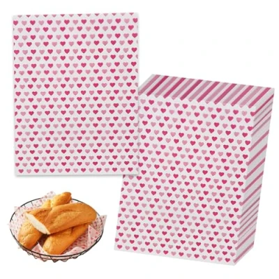 Image of 50 PCS Heart Greaseproof Paper, Food Grade Wrap Waterproof Wax Paper Sheets Sheets, Wrapping Liners Basket for Sweets Cakes Cheese Sandwich Picnic