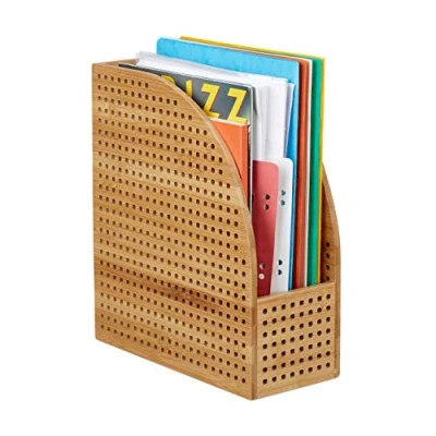 Image of Relaxdays XL Bamboo File Sorter, A4, Extra Wide, Magazine and Paper Rack, Natural, HWD 30.5 x 26.5 12 cm