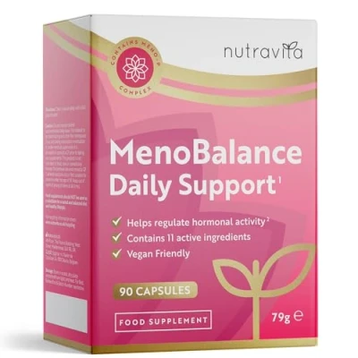 Image of Menopause Supplements Support for &amp; Perimenopause Symptoms with Soy Isoflavones, Zinc Vitamin B6 to Hormone Balance Women 90 Vegan Capsules Made in The UK Nutravita