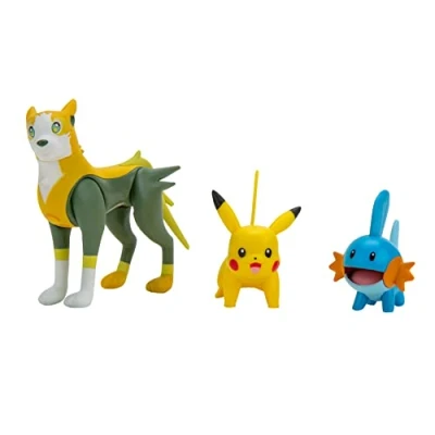Image of Pokemon PKW2676 3 Pack Features 2 Mudkip, Pikachu &amp; Inch Boltund Battle Figures Authentic Details