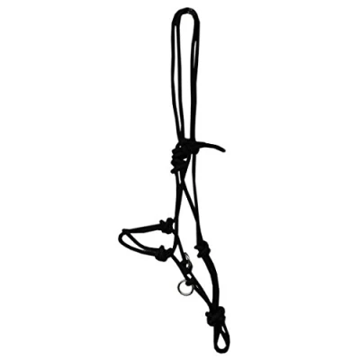 Image of Knot halter with rings, black, Noriker for training, ground work, lunging or riding, sidepull, bitless