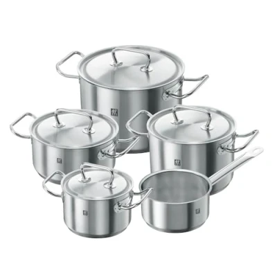 Image of Zwilling Twin Classic 5 piece Saucepan Set, with 4 Lids, Suitable for Induction, Stainless Steel, 48 x 38 28 cm, Silver