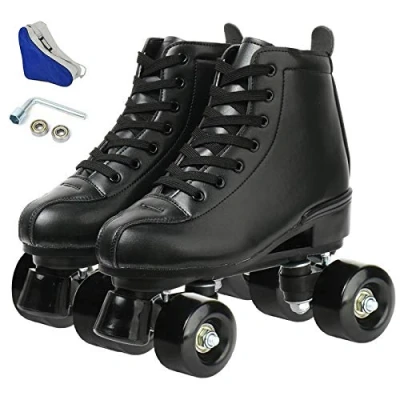 Image of XUDREZ Roller Skates Double Row Adjustable High top Indoor Outdoor Adult (Black black wheel,38=UK:5.5)