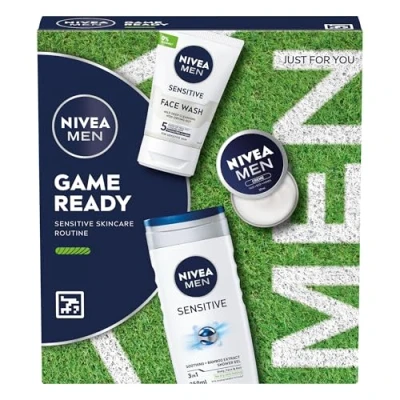 Image of NIVEA MEN Game Ready Gift Set (3 Products), Men&#039;s Skincare with Shower Gel, Face Wash, and Moisturising Creme, Perfect as Christmas or Birthday