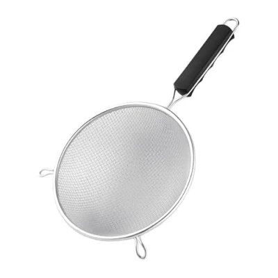Image of Vogue Heavy Duty Sieve 20 cm, Silver &amp; Black, Tinned Double Mesh, Flour Sifter, Ergonomic Handle, 2x Resting Hooks, Easy Clean Design, FE742