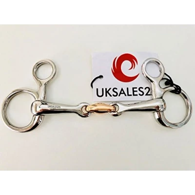 Image of UKSALES25 HANGING CHEEK WITH COPPER LOZENGE SNAFFLE (HORSE BITS) (5&quot;)