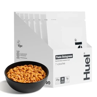 Image of Huel Hot &amp; Savoury Meal Packs, Pasta Bolognese, 7 Meals, Plant Based Protein with 25g Protein, 26 Vitamins Minerals, Vegan, Nutritionally Balanced, High Ready Meals