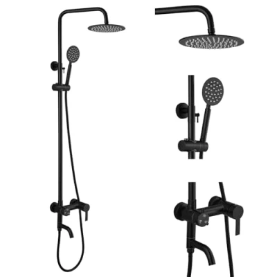 Image of gotonovo Outside Shower Fixture Wall Mount Matte Black SUS 304 Stainless Steel Triple Function with Hand Sprayer and Tub Spout 8 Inch Rainfall Head faucet Set Bathroom Complete