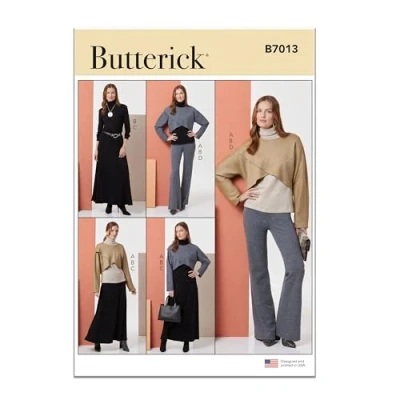 Image of BUTTERICK Sewing Pattern B7013A Misses&#039; Knit Tops, Skirt, and Trousers A (XS S M L XL XXL)