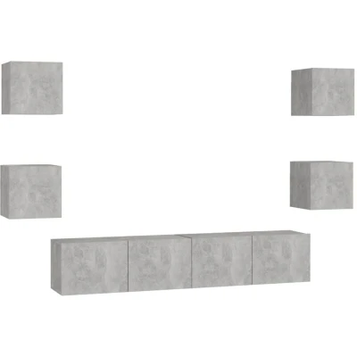 Image of vidaXL TV Cabinet Set 6 Piece Indoor Furniture Hanging Wall Mounted Storage Plasma Hifi Unit Concrete Grey Engineered Wood