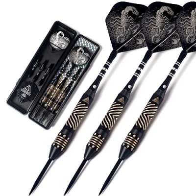 Image of CUESOUL 22 grams Black Scorpion Steel Tip Darts Set with Dart Case(HX SL F3105)