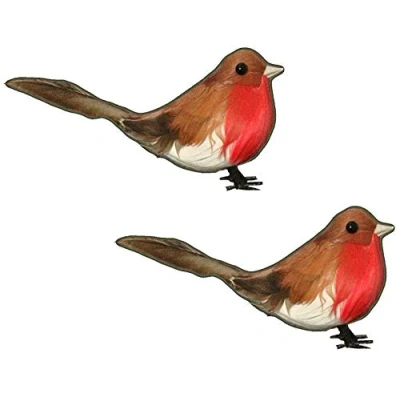 Image of Toyland® Pack of 2 Wired Robins Cake Toppers Christmas Tree Decorations