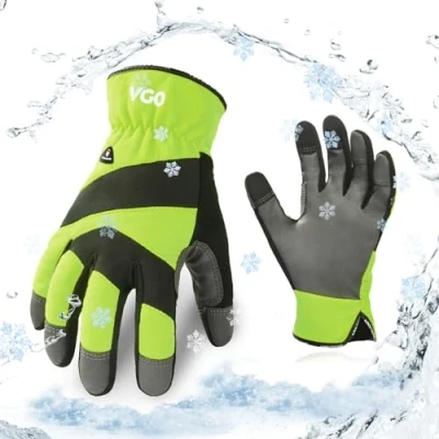 Image of Vgo... 0℃/32F Winter Cow Leather Work Gloves, Cold Weather Waterproof Safety Gloves,Cold Storage or Freezer Use, with Warm Polar Fleece Lining 1Pair PU7741FLWP (Green,M)