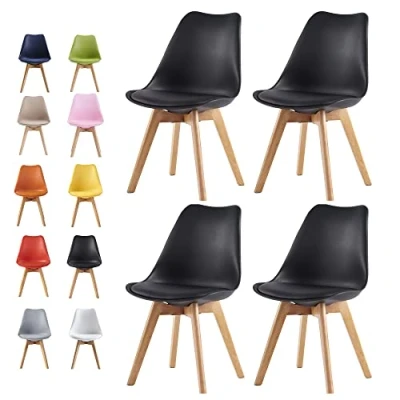 Image of mcc direct Set of 4 Dining Chairs Wooden Legs Soft Cushion Pad Stylish DELUXE Retro Lounge Office EVA (Black)