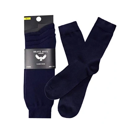 Image of NEW Mens Socks 5 Pairs OF Designer SOX BRAVE SOUL Men Size 7 11 BLACK (7 11, NAVY)