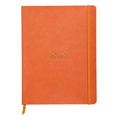 Image of RHODIA 117514C Tangerine Soft Notebook 19x25 cm Lined 160 pages Clairefontaine Ivory Paper 90 g/m Bookmark, Elastic Closure Faux Leather Cover Rhodiarama Collection