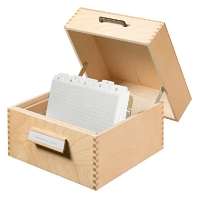 Image of HAN 505, Wooden card filing box A5 landscape, for 900 cards, metal base/support plate, natural wood