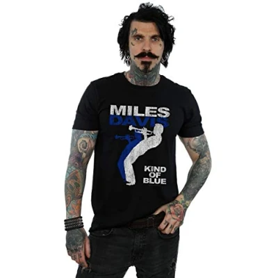 Image of Absolute Cult Miles Davis Men&#039;s Kind of Blue Distressed T Shirt Black Large