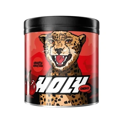 Image of HOLY Energy Gaming Booster Flavour Powder 50 portions with NewCaff &amp; Green Tea Extract Focus Drink Vegan 100% natural fruit flavours (350 grams, Cherry Cheetah)