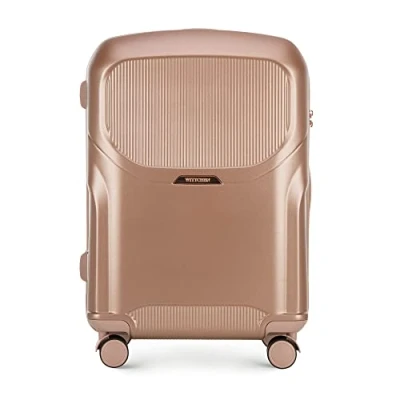 Image of WITTCHEN Lady 2 Stylish Medium Sized Suitcase Travel Luggage Hard Wearing Polycarbonate Trolley 4 Double Wheels TSA Combination Lock 3,8 kg 65 L Size M Muted Pink Elements in Rose Gold