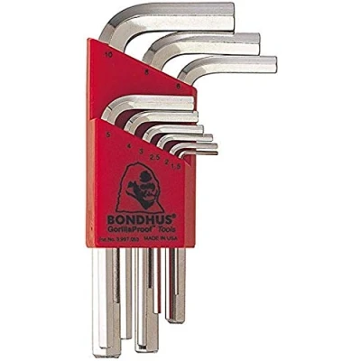 Image of Bondhus 16299 Set of 9 Hex L Wrenches w/BriteGuard,Short,Sizes 1.5 10mm