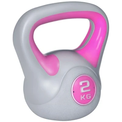 Image of SPORTNOW Kettlebell, 2kg Kettle Bells with Handle for Home Gym Weight Lifting and Strength Training, Pink Grey