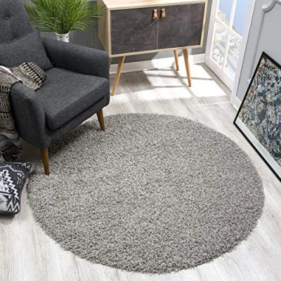 Image of SANAT Round High Pile Modern Rugs for Living Room, Bedroom, Dining Room or Children&#039;s Light Grey, Size: 120 x cm
