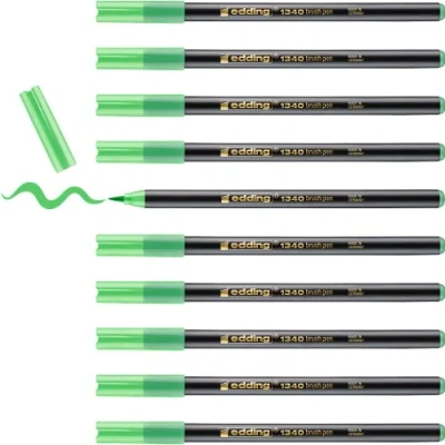 Image of edding 1340 brush pen light green box of 10 flexible tip felt for painting, writing and drawing bullet journals, hand lettering, mandalas, calligraphy