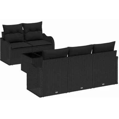 Image of vidaXL 6 Piece Garden Sofa Set with Cushions Black Poly Rattan