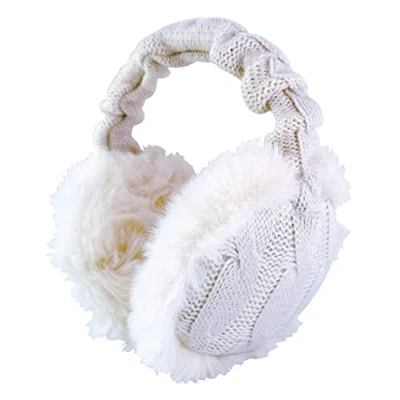 Image of HEAT HOLDERS Ladies Winter Warm Knitted Ear Muffs Faux Fur Cold Weather (One Size, Cream)