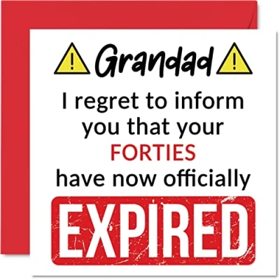 Image of Funny 50th Birthday Cards for Grandad Your Forties Have Expired Happy Card Grandpa from Grandson Granddaughter, 145mm x Banter Joke Humour Bday Greeting Gift