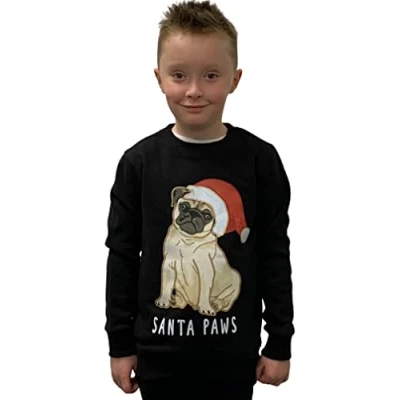 Image of Arizona Klub Kids Christmas Jumper (UK, Age, 7 Years, 8 Regular, BLACK SANTA PAW)