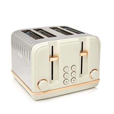 Image of Haden Salcombe Cream Toaster 4 Slice 6 Adjustable Browning Levels Stainless Steel Housing Defrost/Cancel/Reheat Functions Self centering Function Easy to Use and Clean 1900 2300W