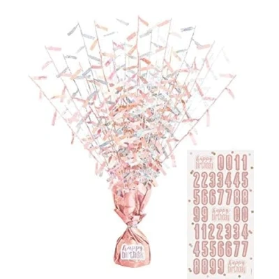 Image of Stunning Birthday Glitz Rose Gold Balloon Weight Centerpiece (14cm x 50cm) Table Decor for Unforgettable Celebrations 1 Pc