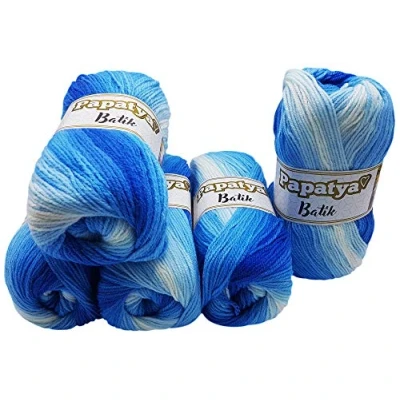 Image of 5 x 100 g Papatya Batik Knitting Yarn Multicoloured with Colour Gradient 500 Colourful Wool (Blue White 554 10)